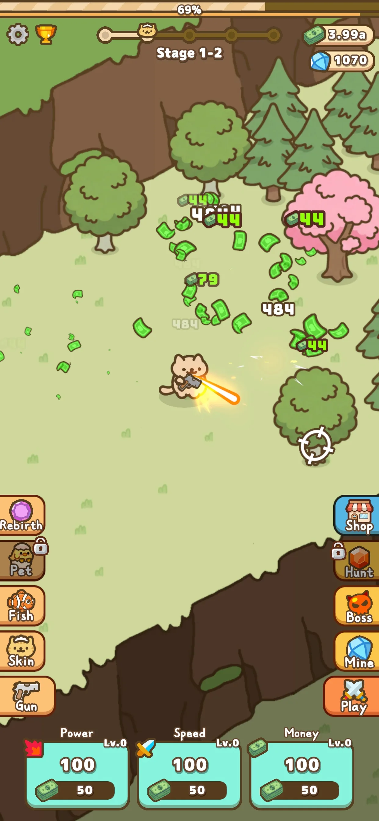 Idle Cat Gunner: Shooter RPG — экран развития отряда