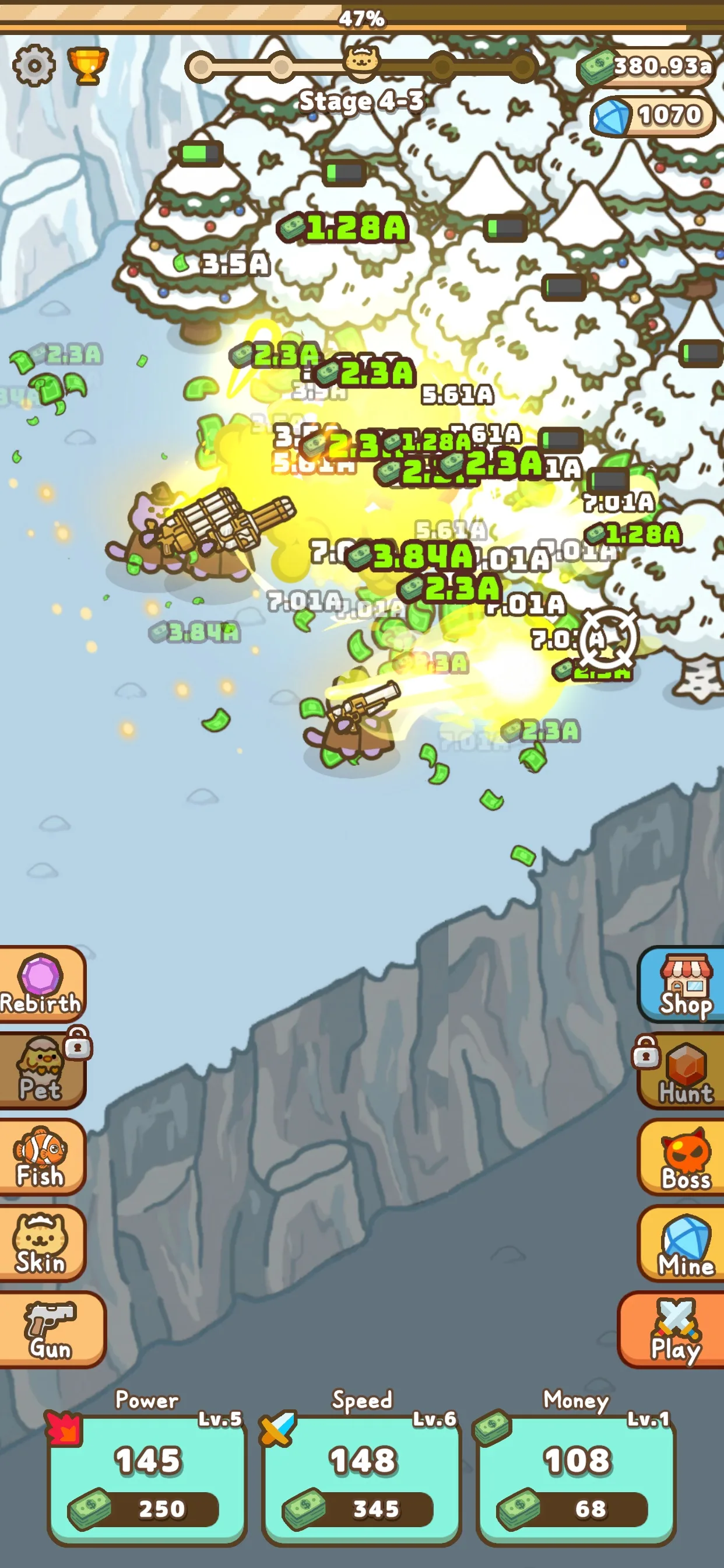 Idle Cat Gunner: Shooter RPG — улучшения и награды